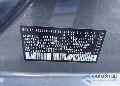 2019 Volkswagen Jetta 1.4T R-Line/1.4T S/1.4T Se из США, поврежденный, VIN 3VWC57BU4KM045558